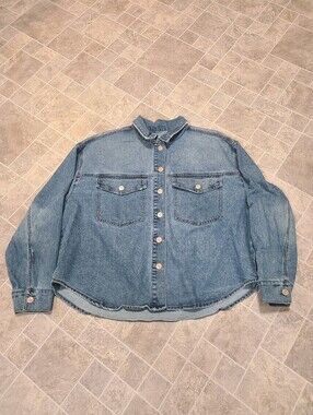 Edited by Remi Bader Denim Jacket Women's 1X Blue Button Front Oversized Shacket
